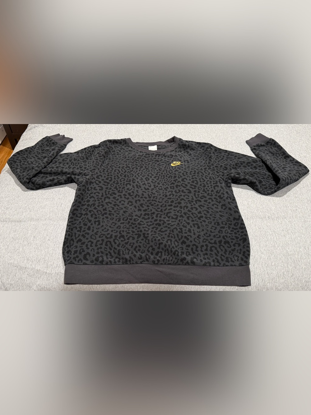 Nike Black Leopard-Print Crewneck with Gold Logo